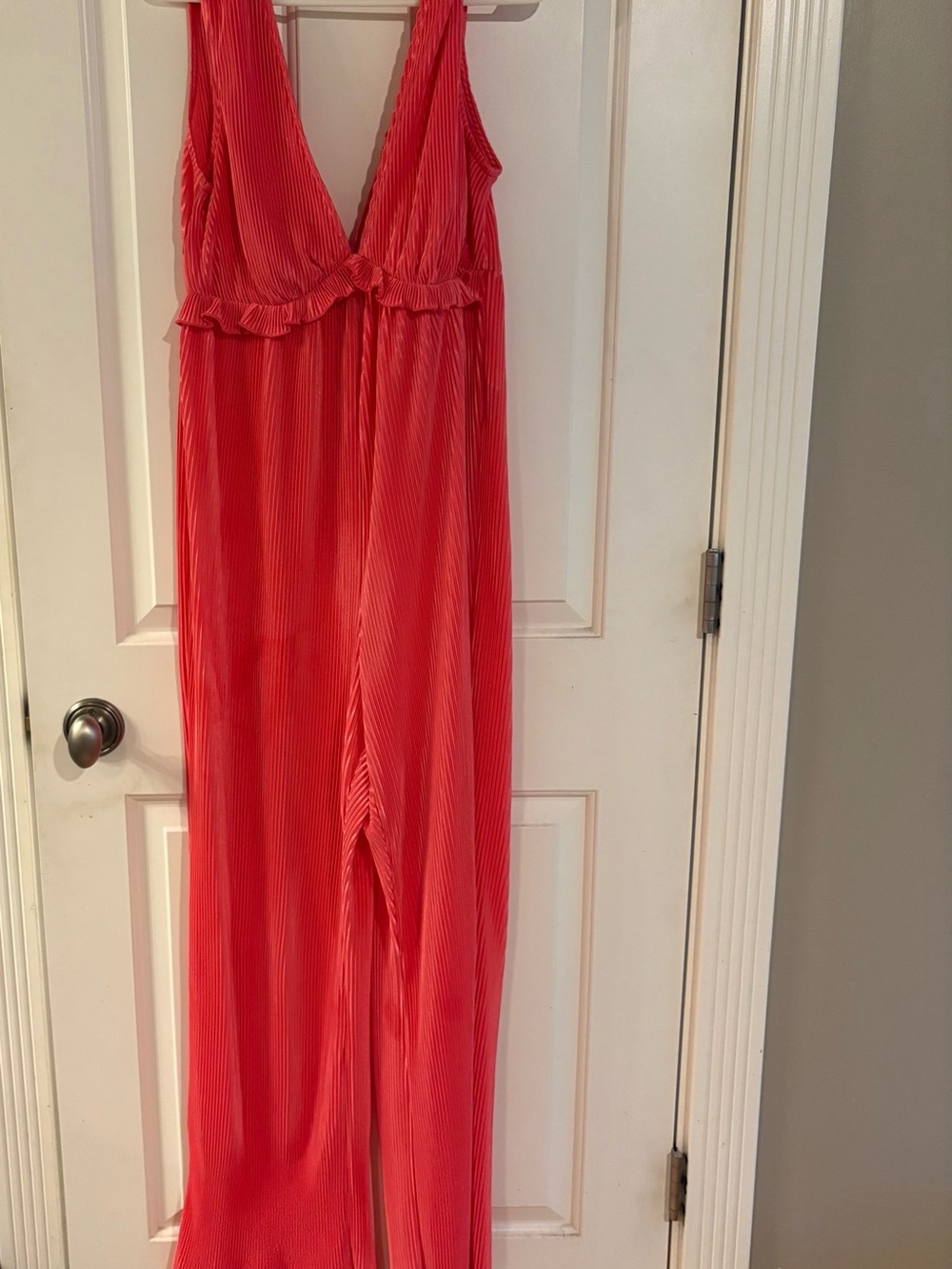 Women's Maternity Deep V Pleated Sleep Jumpsuit - Coral Pink